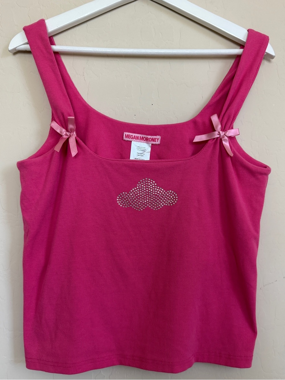 Megan Moroney Women’s Pink Rhinestone Cloud 9 Tour Pink Bow Tank Top XL